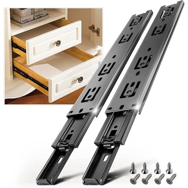 AOLISHENG Drawer Runners Drawer Slides 200mm 45kg Load Capacity Heavy Duty Draw Sliders Full Extension Ball Bearing Kitchen Cabinet Draw Runners Replacement Rails Side Mount, Black 1 Pair