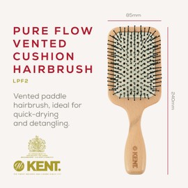 Kent Brushes Pure Flow Hairbrush, Large Vented Fine Quill Paddle Brush LPF2, Suitable For Shoulder Length To Long Hair, Perfect For Detangling & Straightening, Eco-Friendly Wooden Paddle Brush