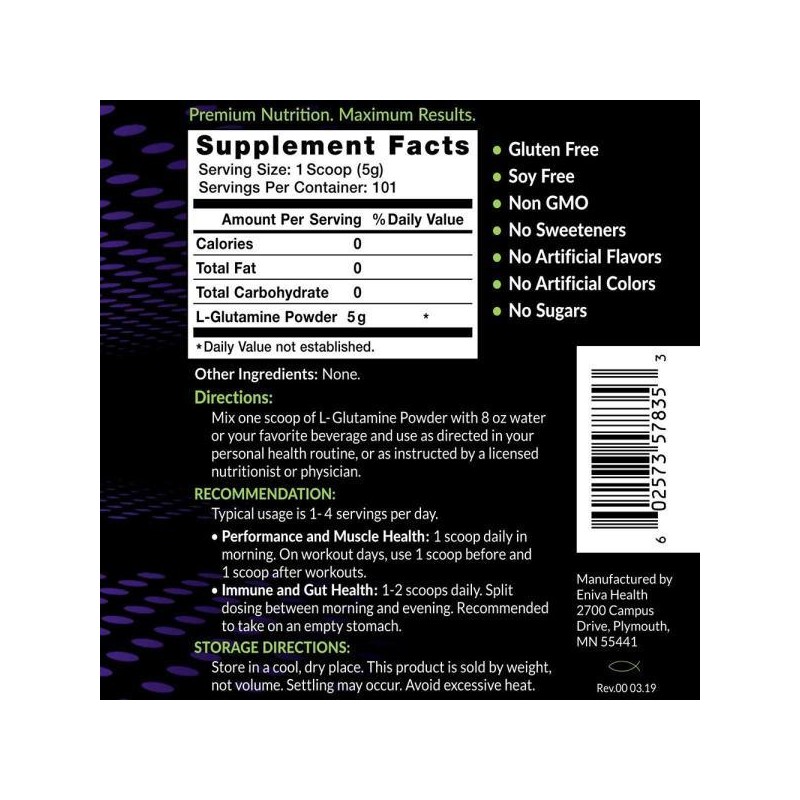 엔비아 L글루타민 파우더 505g (글루텐프리 GMO무첨가) L-Glutamine Envia L-Glutamine Powder