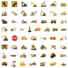 Engineering Vehicle Stickers,50 PCS Construction Vehicles Vinyl Waterproof Decals for Water Bottles Computer Bicycle Skateboard Luggage Phone Pad Laptop Kids Teens Stickers Pack