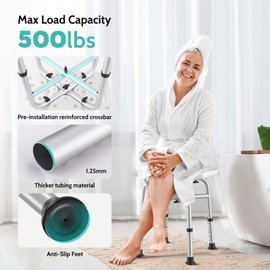 Kicimpro 500lbs Heavy Duty Shower Chair for Inside Shower Tub, Adjustable shower stool with 5 Heights, Reinforced Crossbars & 3-Min Assembly, Shower Chair for Elderly and Disabled, Pregnant & Recovery