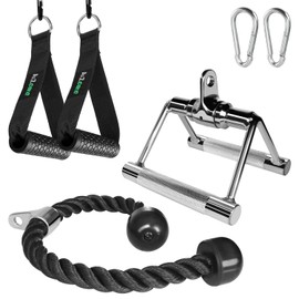 A2ZCARE LAT Pull Down Cable Machine Attachment with Multi Option: V-Handle, Tricep Rope, V-Shaped Bar, and Rotating Bar (Combo: V-Handle with Rotation, Tricep Rope, and Exercise Handles)