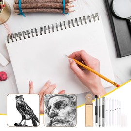 simarro 13Pcs Mixing Pens, Art Mixer, Mixings Sponge Pen and Sandpaper Pencil Sharpener, Mixing Sticks for Drawing, Shading Pencils for Sketching, for Artists Drawings Hobby, Charcoal Sketch Drawing