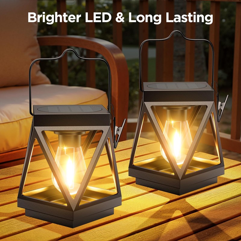 KOOPER 4 Pack Solar Lanterns Outdoor Waterproof, Upgraded Black Metal