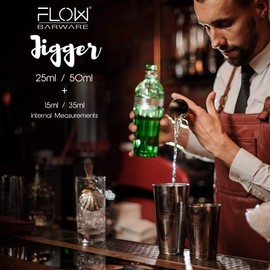 FLOW Barware Jigger 4-in-1 Shot Measure 25ml 50ml 15ml 35ml in One Cocktail Jigger & Alcohol Measure | Spirit Measure 25ml 50ml | Drinks Measures for Spirits | Silver