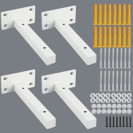 Alise 6-Inch Shelf Brackets Heavy Duty T Brackets for Floating Shelves Boards Wall Hanging Support,White Finish Pack of 4