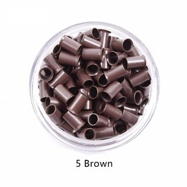 500pcs Hari Extensions Copper Tubes Micro Rings Links Beads for Stick Hair Extensions 3.4x3.0X6.0mm (Brown)