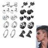 10 Pairs Men's Earrings Stainless Steel Men's Earrings Black Titanium