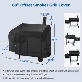 SunPatio 60 Inch Offset Smoker Cover, Outdoor Heavy Duty Waterproof BBQ Smoker Cover, Charcoal Pellet Grill Protector for Brinkmann, Char-Broil, Weber, Nexgrill and More