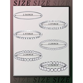 BBTO 6 Pcs Beaded Bracelets for Women Stackable Elastic Bead Ball Sets Thin Bangle Stretch Cubic Bead Tennis Bracelet with Round Moissanite(Silver)