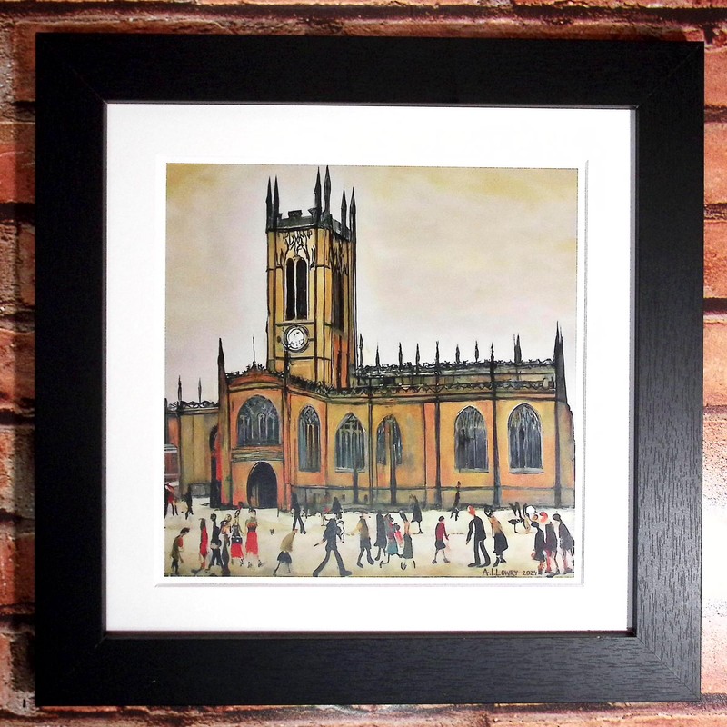 Greetingles Lowry-Style 12"/31cm Square Framed Print. Beautiful Black Ash Frame
