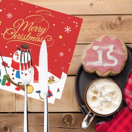 Pack of 40 Red Christmas Napkins, Christmas Napkins, 33 x 33, Christmas Snowman Napkins, Table Decoration Christmas, Suitable for Christmas Party, Christmas Eve