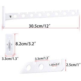 Sumnacon Foldable Wall Hook, Wall Hanger, 8 Rows, Stainless Steel, Wall Hook, Screw Type, Wall Storage, Rotable, Space Saving, White (Set of 2)