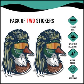 Sticky Expressions | Duck Mullet Sticker (2 Pcs) - Strong Adhesive, Waterproof, UV Resistant Duck Stickers Size 5" - Perfect Duck Decals for Trucks, Cars, Laptops, Tumblers etc.