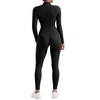 OMKAGI Women Long Sleeve Zip Front One Piece Jumpsuits Ribbed