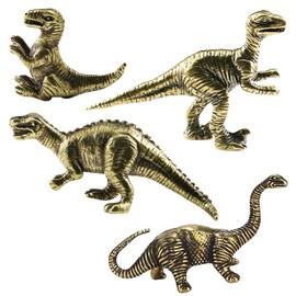 GmwyCzV Dinosaur Made of Brass, Pack of 4 Dinosaur Vintage Brass Statue, Dinosaur Statue Office Desktop Ornaments, Mini Dinosaur Ornament for Desk, Living Room, Home, Carpet, Car