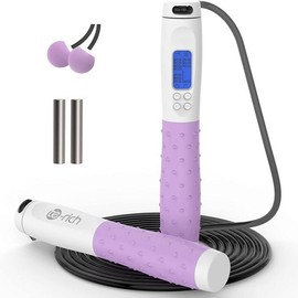 Jump Rope, Weighted Jump Rope for Fitness, Skipping Rope with Counter - Heavy Handles, Adjustable Length - Cordless Jumping Rope for Men Women Kids Fitness Exercise Training - Color: White+Purple