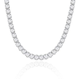 KissYan Silver Tennis Necklace for Women, White Gold Plated Diamond Cubic Zirconia Round Tennis Chain Adjustable Choker Dainty Jewelry Gifts(67-W)