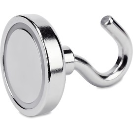 Sensei Pack of 4 Neodymium Magnets with Hooks, Diameter 32 x Height 45 mm, Very Strong Magnetic Hooks, 24 kg Load Capacity
