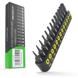 Torx Bit Screwdriver Set T4-T40 Socket Spanner 1/4 Inch T-Profile with Hole 13 Pieces Phosphated Bit Set Hexagonal S2 Steel Tamper Proof