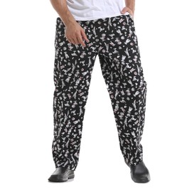 GLSEZID Men's Ice Juice Cups Print Chef Pants Beverage Store PantsUA Chef Men’s Shark Print Fit, 100% Cotton, Elastic Waist (US, Alpha, XX-Large, Regular, Regular, Ice Juice Cups)