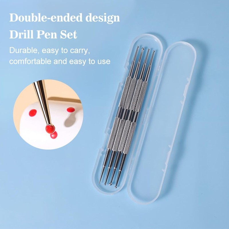 CVNRCLP Professional 4-Piece Nail Art Dotting Tool Set - Stainless