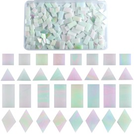 SOFPLATE 1 Box 200Pcs 4 Styles Stain Glass Mosaic Tiles Small Glass Mosaic Pieces Iridescent Triangle Square Rhombus Rectangle Craft Tile Cabochons for Handmade Arts Crafts Project DIY Decorations