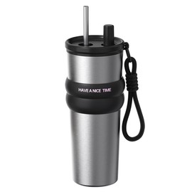 Stainless Steel Travel Tumbler, 20 oz, Vacuum Insulated with Lid and Retractable Straw (Silver)