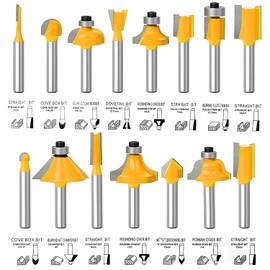 Flytuo 15 Pieces Router Bits Set 1/4 Inch Shank, Tungsten Carbide Router Bits, Woodworking Milling Cutter Tool Kit for Home Improvement and DIY