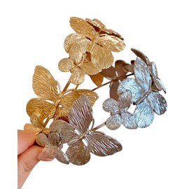 Butterfly Hair Headbands for Women, Gold and Silver Metal, 2-Piece Set