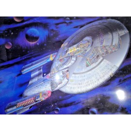Original 1990s Star Trek Next Gen Enterprise D Cutaway Posters- Your Choice - Enterprise D with Blue Space Background