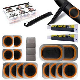 Bike Tire Repair Kit, Bicycle Inner Tube Puncture Patch Kits with Vulcanizing Patches, User Manual, Metal Rasp and Tire Lever, Bike Patch Kit for Mountain and Road Bike