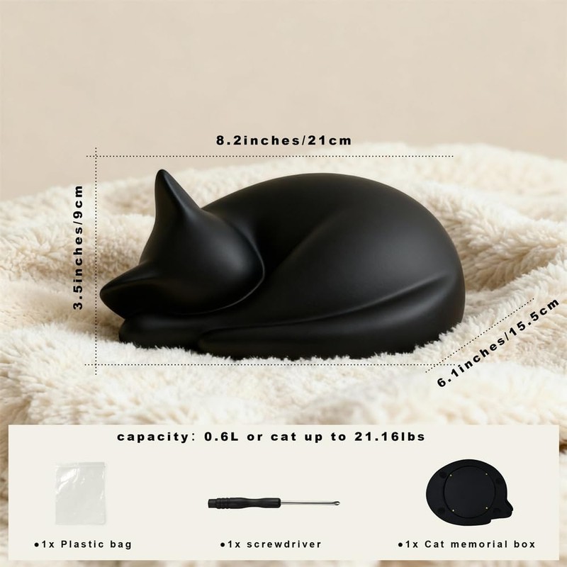 Sleeping cat Funeral urn, Kitty Pet Memorial Keepsake for Ashes