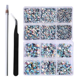 AARDWO 6616pcs Hotfix Rhinestones 5 Sizes Flat Back Nail Gems Nail Diamonds with Tweezers and Picking Rhinestones Pen for Crafts Nails Clothes Decoration(Clear AB)