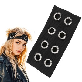 Tizee Y2K Punk Grommet Headband | Wide Elastic Hair Bandana | Grunge Head Wrap for Women men | Fashion Eyelets Cloth Accessory | Ideal for Sports, Running, Gym, and Summer (Black, Large)