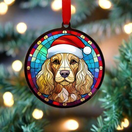 Image Industry Cocker Spaniel Golden in Santa Hat Suncatcher Decoration - Christmas Tree Bauble - Dog Lovers - Stocking Filler - Baubles