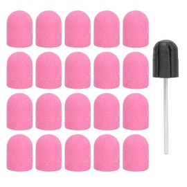 Pack of 20 Sanding Caps Nail Cutter Set Sanding Bands Sanding Caps with Nail Drill Professional Manicure Nail File Bits for Manicure and Pedicure (Pink)
