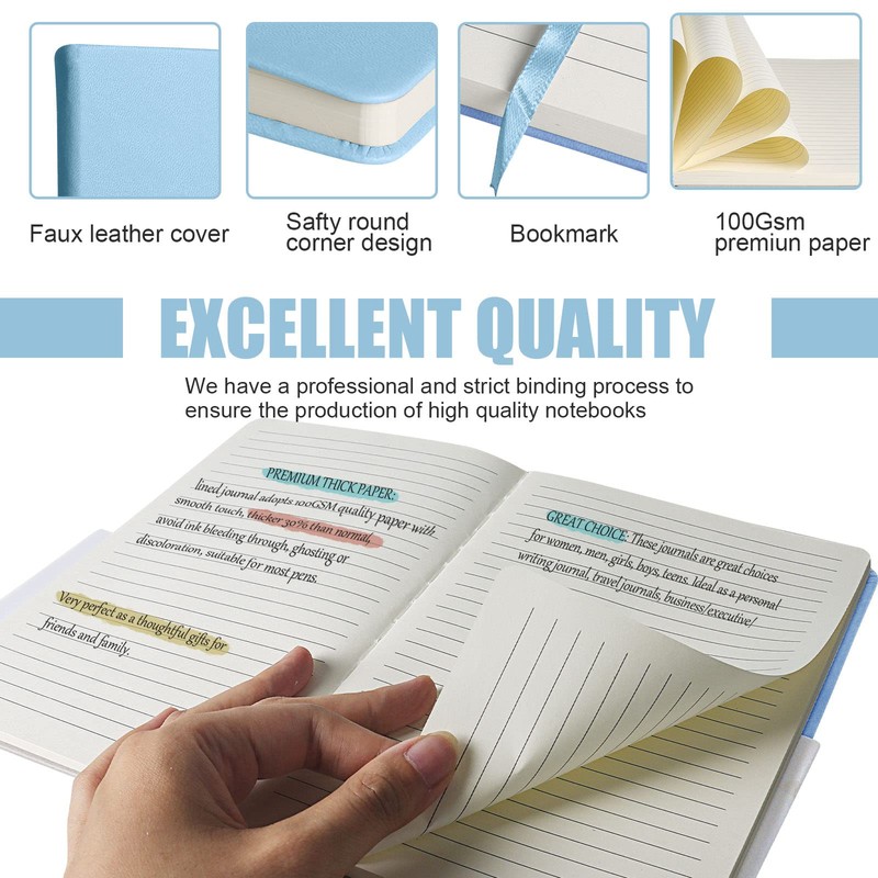 EMOMAS Lined Journal Notebook, (sky blue), 160 Pages, Medium 5.7