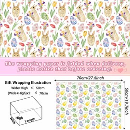 8 Sheet Easter Wrapping Paper Watercolor Bunny Tulip Egg Pattern Gift Wrap Paper for Birthday Party Spring Festivals Easter Party DIY Craft Supplies, 27.8 × 19.6 Inches