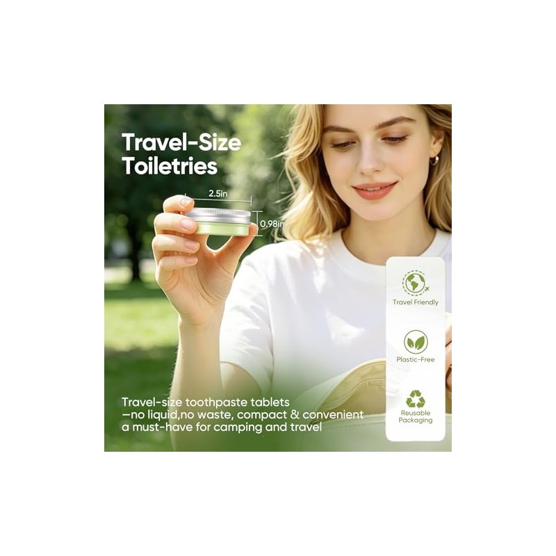 Toothpaste Tablets with Hydroxyapatite&Xylitol,Fluoride Free ChewableToothpaste,Plastic Free Travel Size Toiletries,Travel