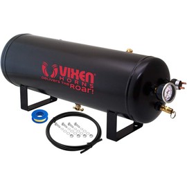 Vixen Horns 2.5 Gallon (9.5 Liter) 7 Ports Train/Air Horn Tank System/Kit 200 PSI with Gauge,Pressure Switch,Drain and Safety Valve,Compression Fitting,Male Plug,Hose,Thread Sealant VXT2500