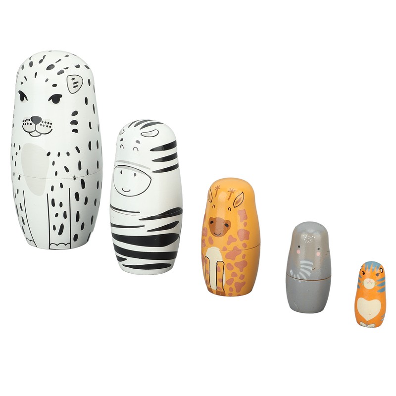 5Pcs Russian Nesting Dolls Hand Made Exquisite Wooden Animal Nesting
