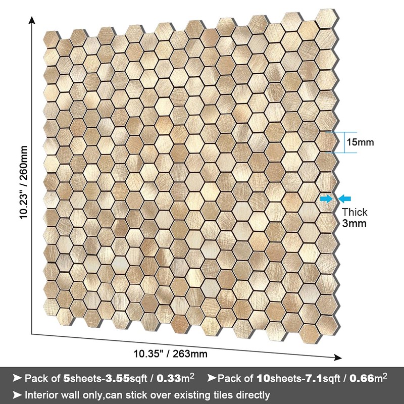 BeNice Peel and Stick Backsplash Kitchen Mosaic Tiles Penny Hexagon