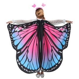 AffeGifts Butterfly Wings Children, Long Fairy Wings Children with Headband Butterfly Costume Fairy Costume Butterfly Wings Butterfly Costume for Girls Dress Party Game 8-12 Years Old