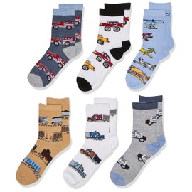 Jefferies Socks Little Boys Trains Trucks Cars Pattern Crew Socks 6 Pack, Multi, 12-24 Months