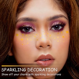 Glitter Freckles Face Tattoo, 6 Sheets Gold Face Glitter Temporary Tattoo Stickers, Sparkle Freckles Metallic Face Gems, Glitter Face Makeup Speckles Fake Tattoo for Women and Girls (gold)