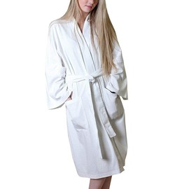 Women’s 100% Organic Cotton Spa Bath Robe Kimono, Super Soft Lightweight Non-Toxic Eco-Friendly Hypoallergenic (White, L/XL)