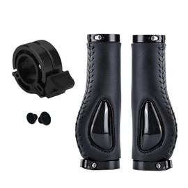 NELboNs Bike Grips Anti-Slip Silicone Comfortable Leather Hand Grips with Handlebar Bike Ring Bell Set Compatible with Folding Bikes Mountain Bicycle,Black