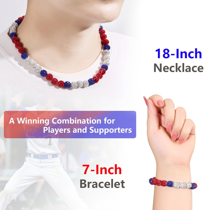 DERAKUS Baseball Necklace 18in Baseball Chain and Bracelet Set Beaded