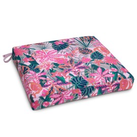Classic Accessories for Vera Bradley Water-Resistant Patio Seat Cushion, 17 x 17 x 3 Inch, Rain Forest Canopy Coral